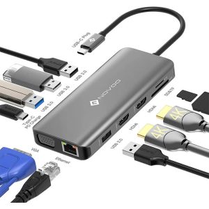 Adaptateur 11-en-1,Triple Affichage(Dual HDMI 4K&VGA)