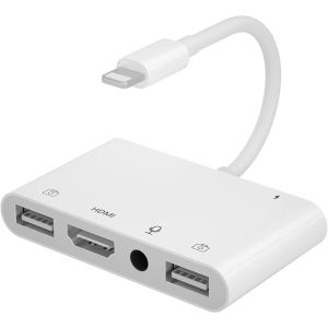 Adaptateur HDMI iPhone pour Diffusion en Direct, Adaptateur Microphone pour iPhone vers TV, Adaptateur OTG Femelle Double USB