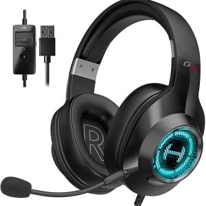Casque de Jeu, Casque Filaire avec Son stéréo Surround avec Microphone et contrôle du Volume pour PC