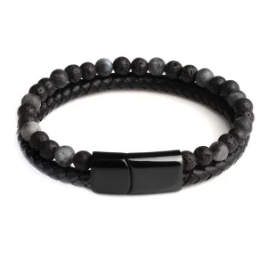 Bracelet Anti-Stress Obsidienne Cuir
