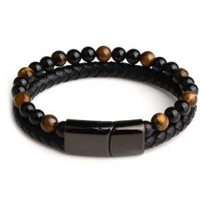 Bracelet Anti-Stress Cuir Obsidienne
